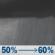 Tonight: Rain showers likely. Mostly cloudy. Low around 51, with temperatures rising to around 53 overnight. Southwest wind 2 to 9 mph, with gusts as high as 21 mph. Chance of precipitation is 60%. Tonight: Rain Showers Likely