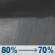 Friday Night: Rain showers. Mostly cloudy, with a low around 46. Chance of precipitation is 80%. Friday Night: Rain Showers